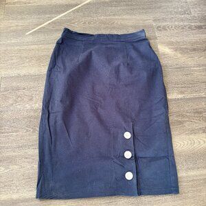 Collectif Vintage Size UK 14/US 10 Blue Pencil Skirt with White Buttons